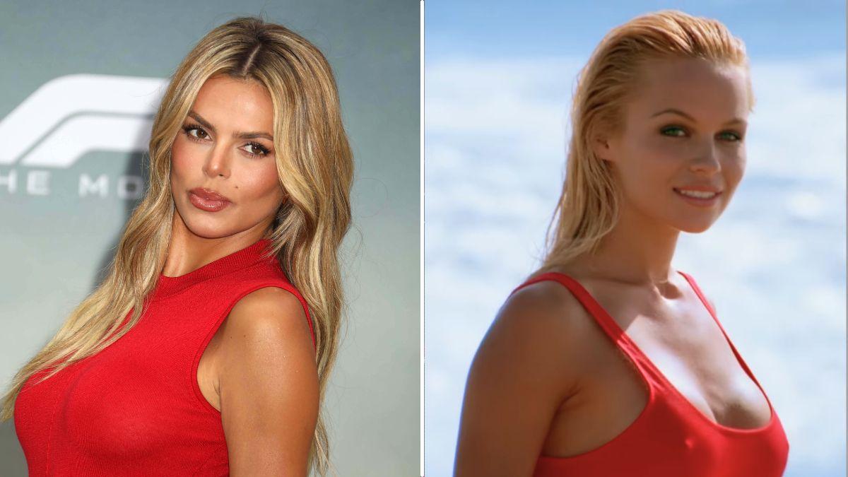 Split photo of Brooks Nader and Pamela Anderson