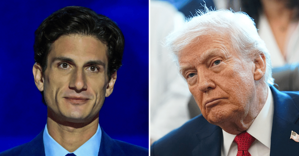Split photo of Jack Schlossberg, Donald Trump