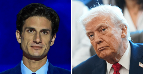 Split photo of Jack Schlossberg, Donald Trump
