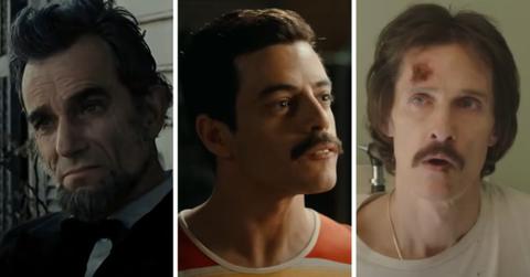 Split photo of Daniel Day-Lewis, Rami Malek, and Matthew McConaughey.