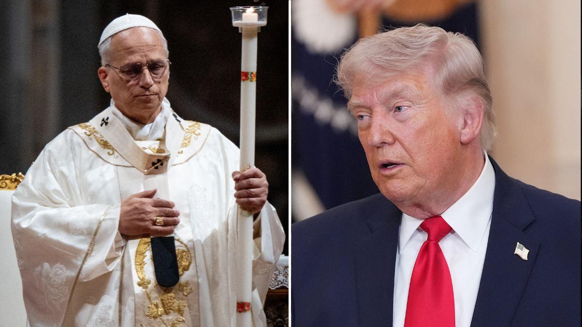 Split photo of Pope Leo and Donald Trump