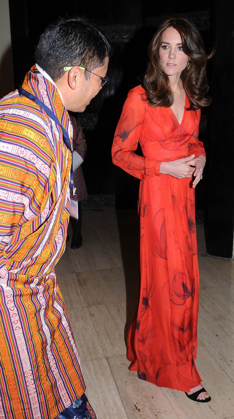 Kate Middleton Bhutan Red Dress Skinny Baby Bump