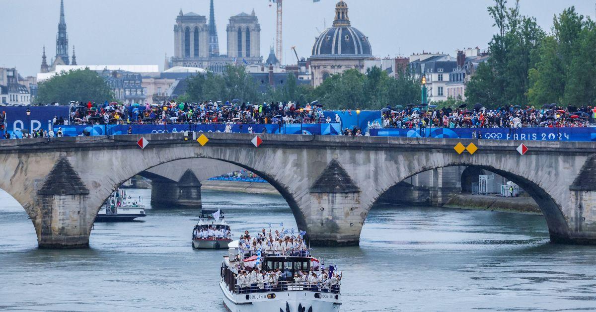 Image of Olympic Opening ceremony on the River Seine.