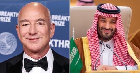 split photo of jeff bezos and crown prince mohammed