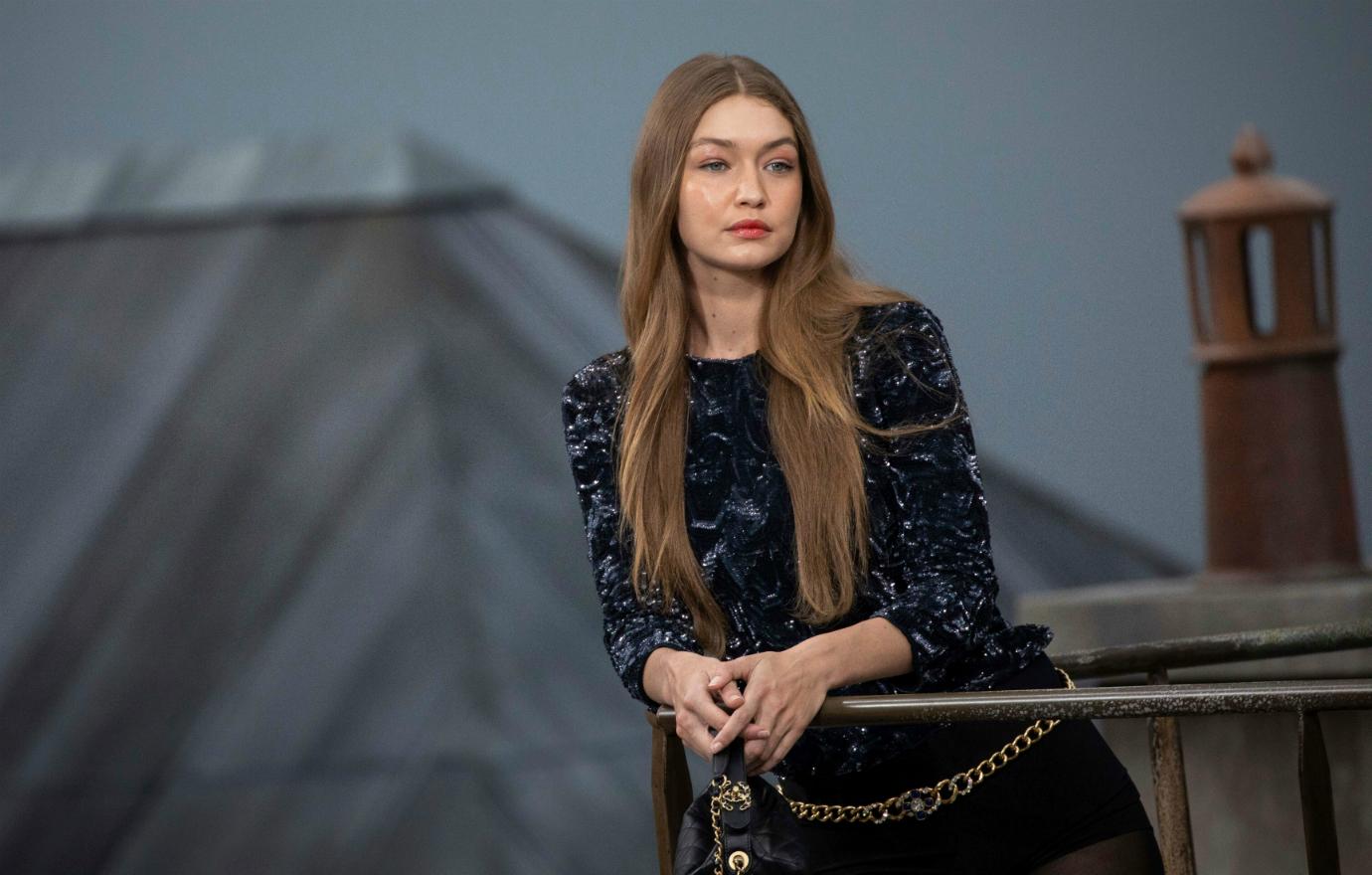 Gigi Hadid at the Chanel Show during Paris Fashion Week.