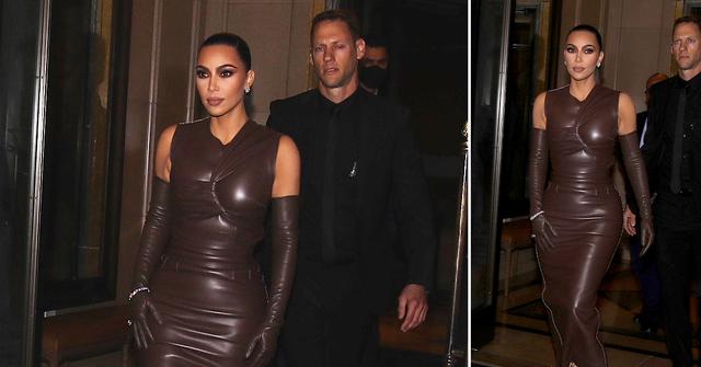 kim kardashian wears a leather dress from her upcoming fendi x skims release ok