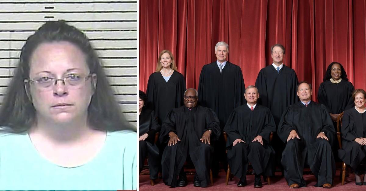 split photo of Kim Davis and Supreme Court