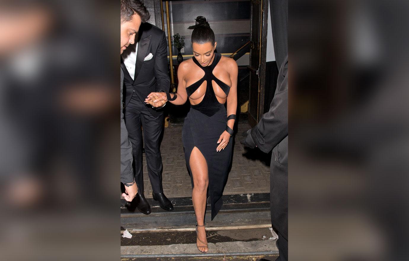 Kim Kardashian Naked Boobs Revealing Black Dress