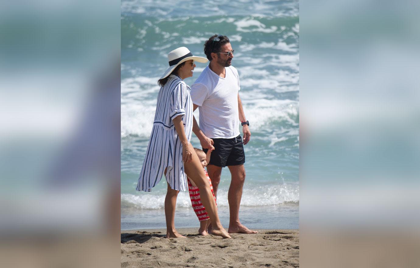 Eva Longoria Wears White Swimsuit On Beach With Baby Son