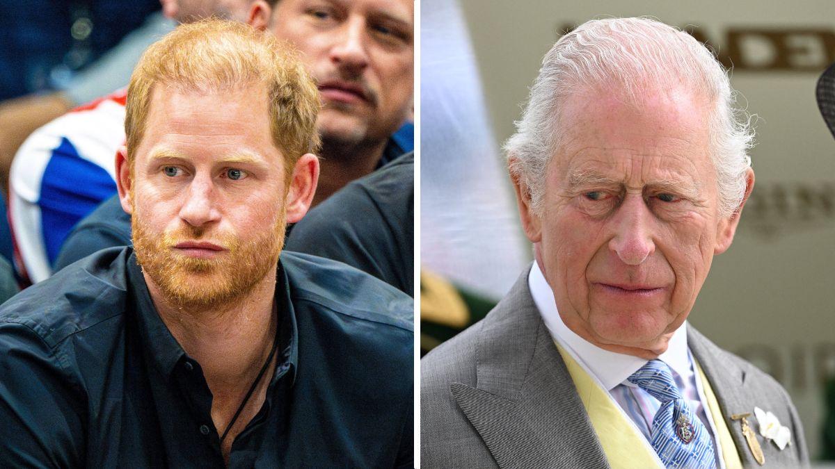 Split photo of Prince Harry and King Charles