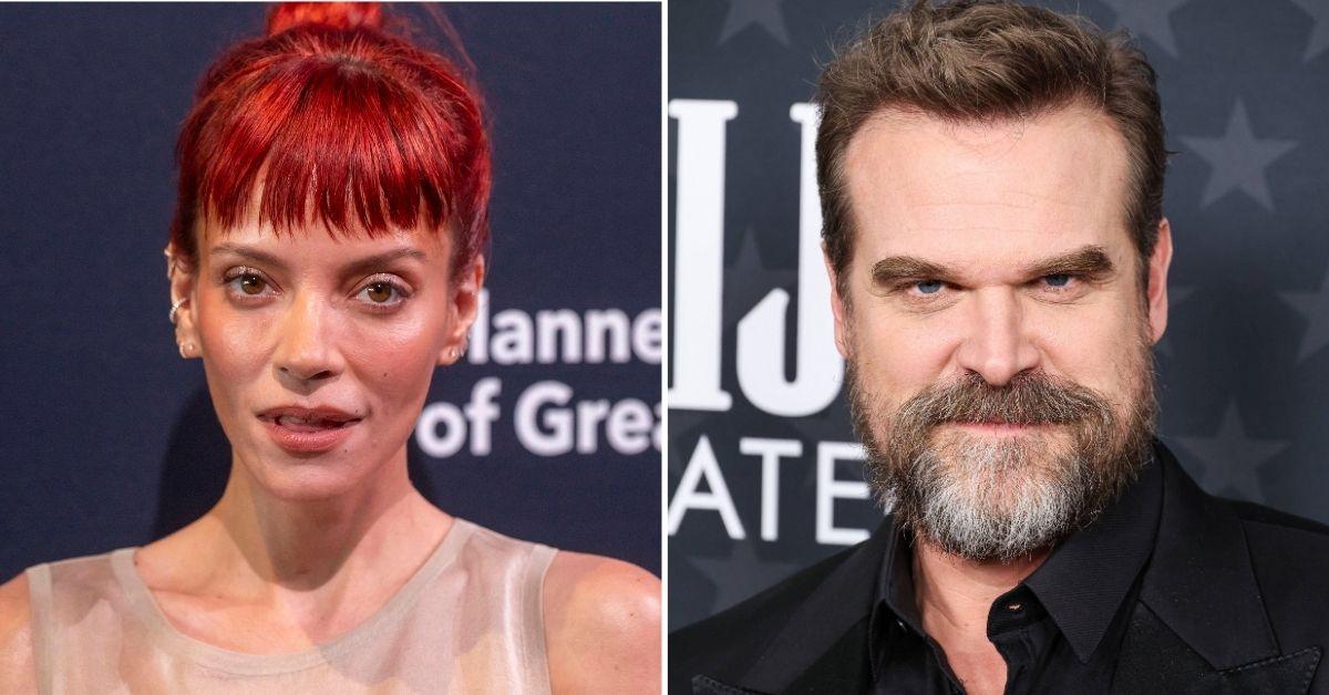 Split photo of Lily Allen, David Harbour