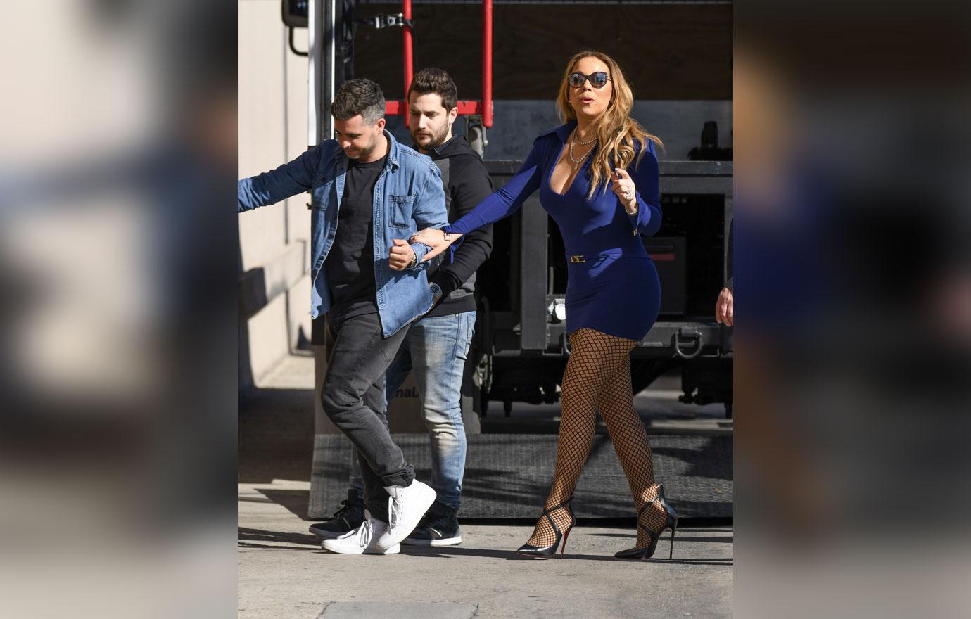 //mariah carey weight dress fishnet tights jimmy kimmel