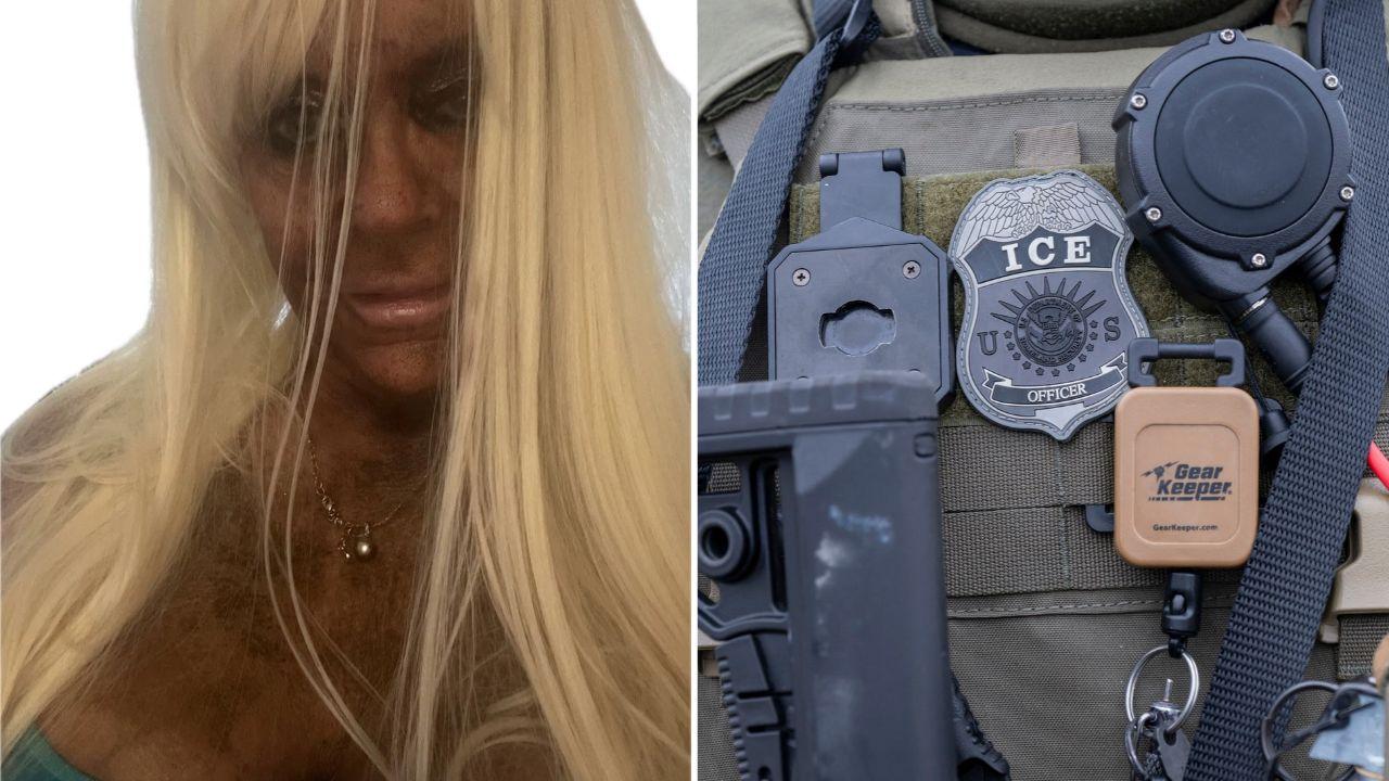 A photo of Tan Mom alongside a photo of ICE