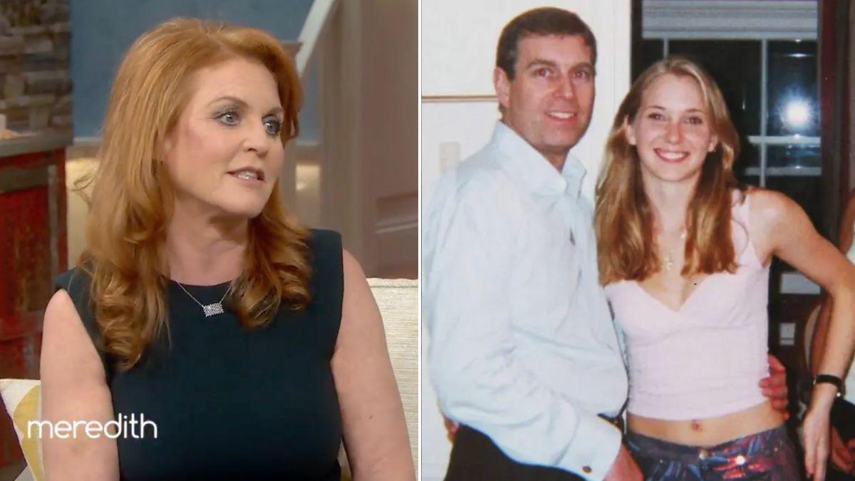 Photo of Sarah Ferguson, Andrew Windsor, Virginia Giuffre 