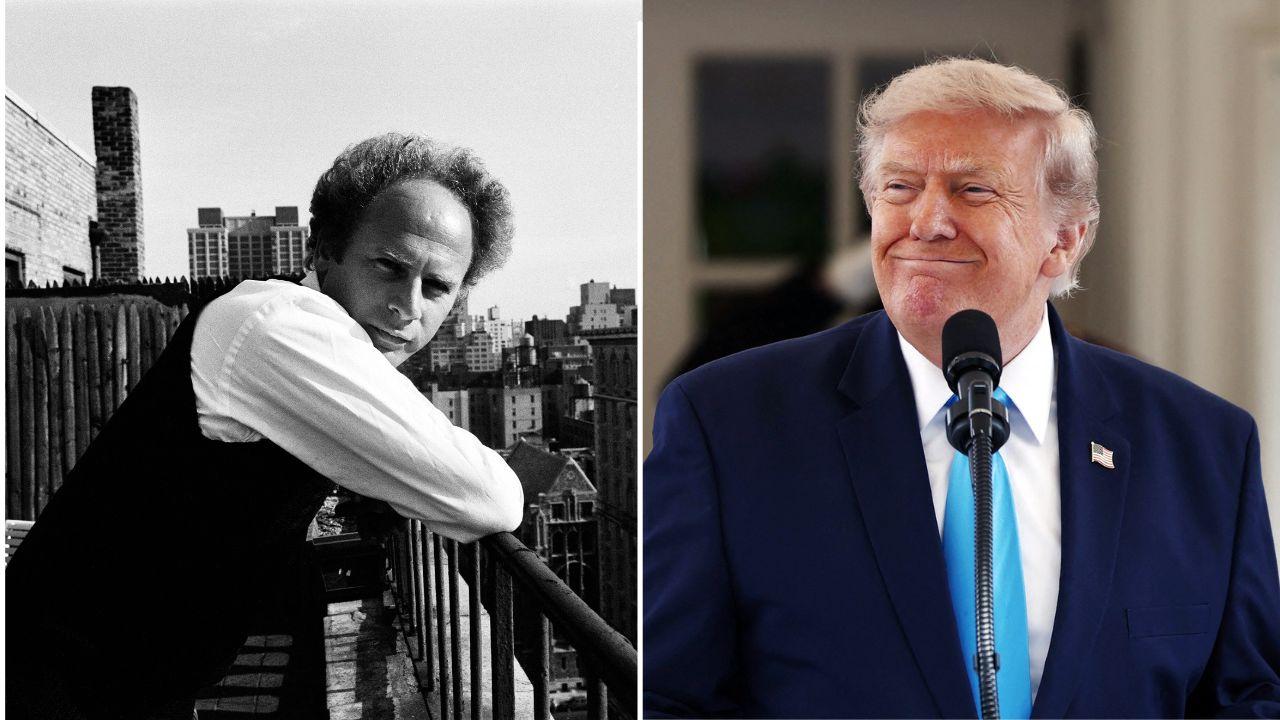 split image of Art Garfunkel and Donald Trump