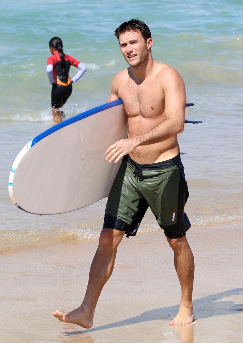 Scott Eastwood Shirtless Surfing Beach Pics