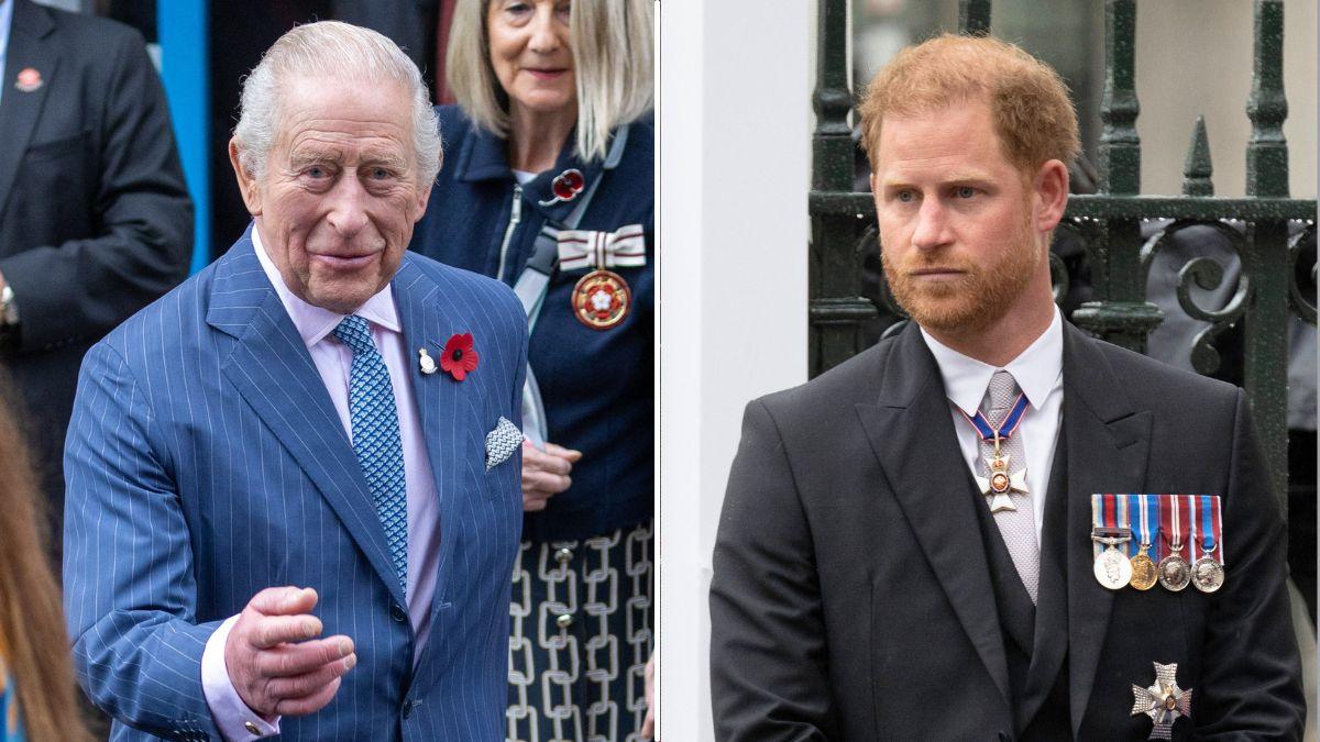 Split photos of King Charles and Prince Harry
