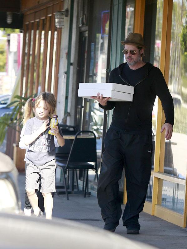 Brad Pitt Photos -- Actor Sports Black Eye Taking Out Twins Vivienne and Knox