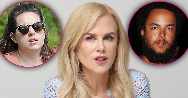 Nicole Kidman Looking Concerned Closeup With Inset of Conner and Isabella Cruise