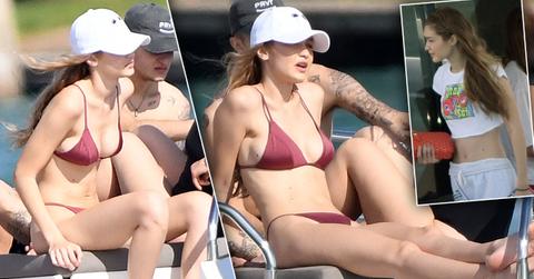 Gigi Hadid Maroon Bikini Yacht Anwar Hadid