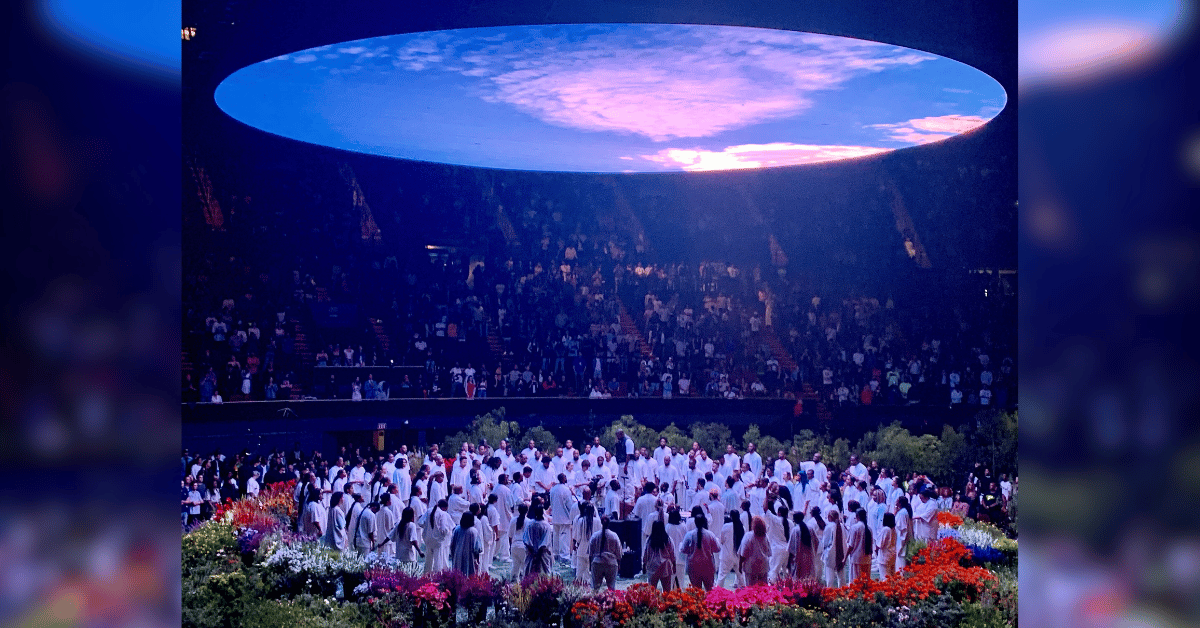 Photo of Ye's 'Sunday Service ' at the Los Angeles Forum in 2019. 