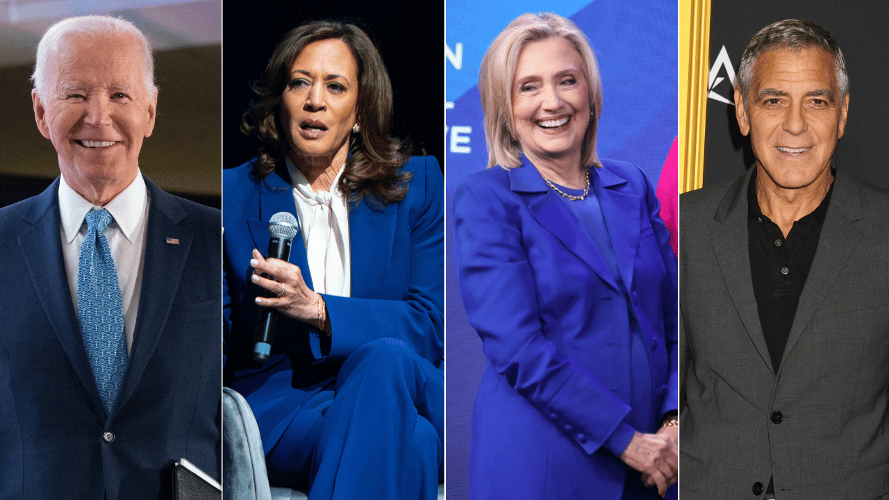 Photo of Joe Biden; Kamala Harris; Hillary Clinton; George Clooney