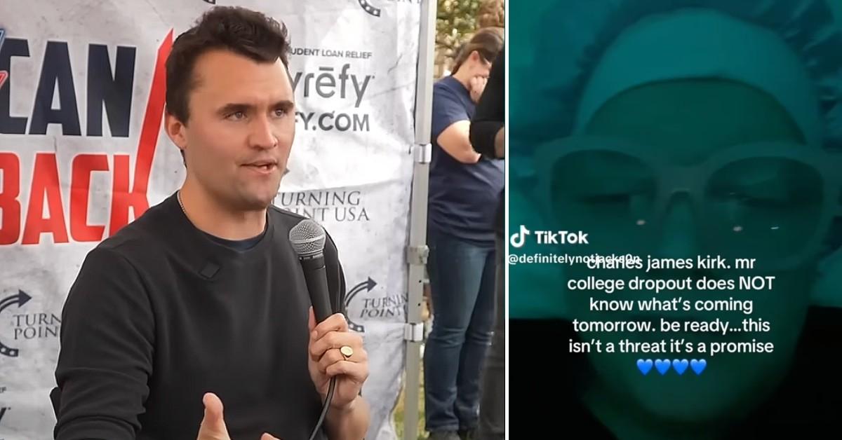 Split photo of Charlie Kirk, TikTok post