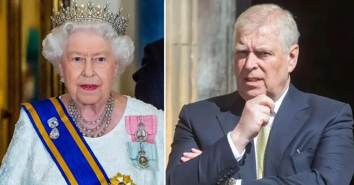 Split photos of Andrew Windsor and Queen Elizabeth