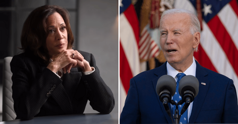 Split [hoto of Kamala Harris, Joe Biden