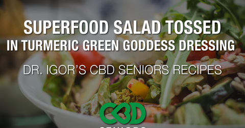 Dr. Igor’s Superfood Salad tossed in Turmeric Green Goddess Dressing Recipe