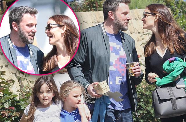 //ben affleck jennifer garner look loving kids church pp