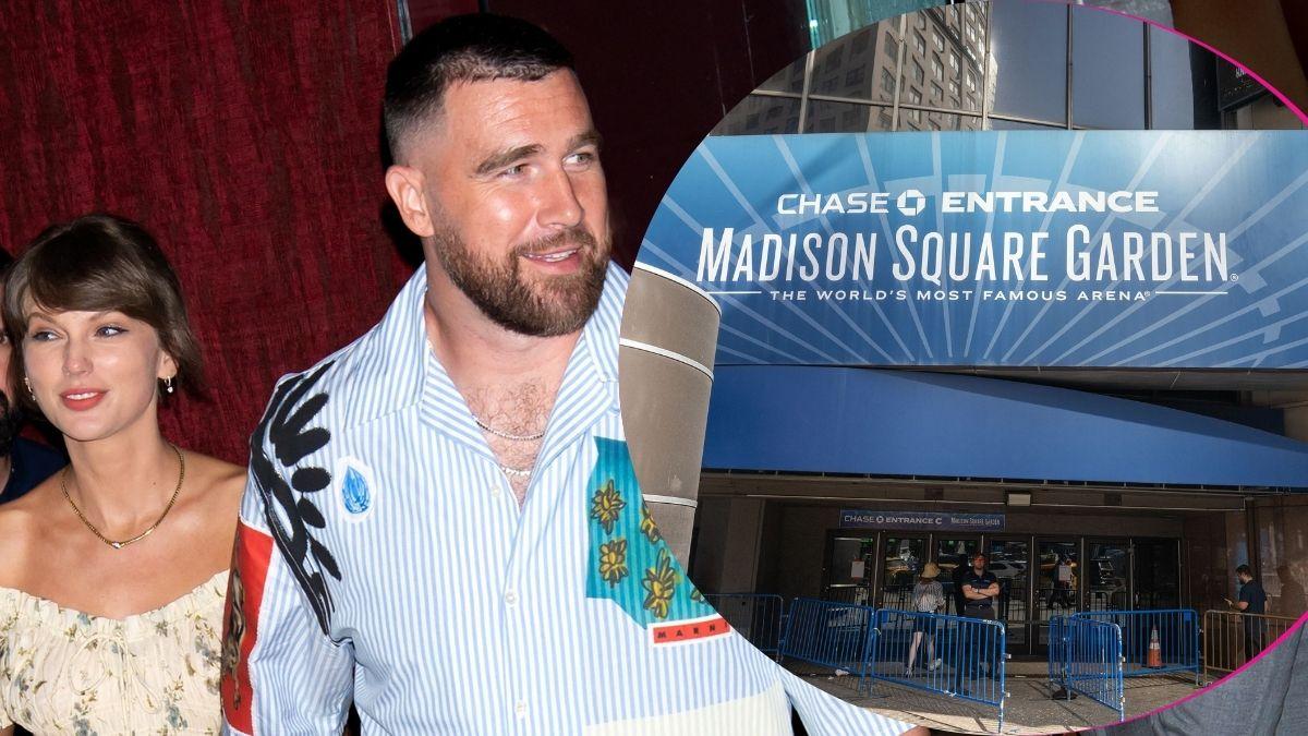 split image of Taylor Swift and Travis Kelce; Madison Square Garden