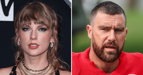 Split photo of Taylor Swift and Travis Kelce
