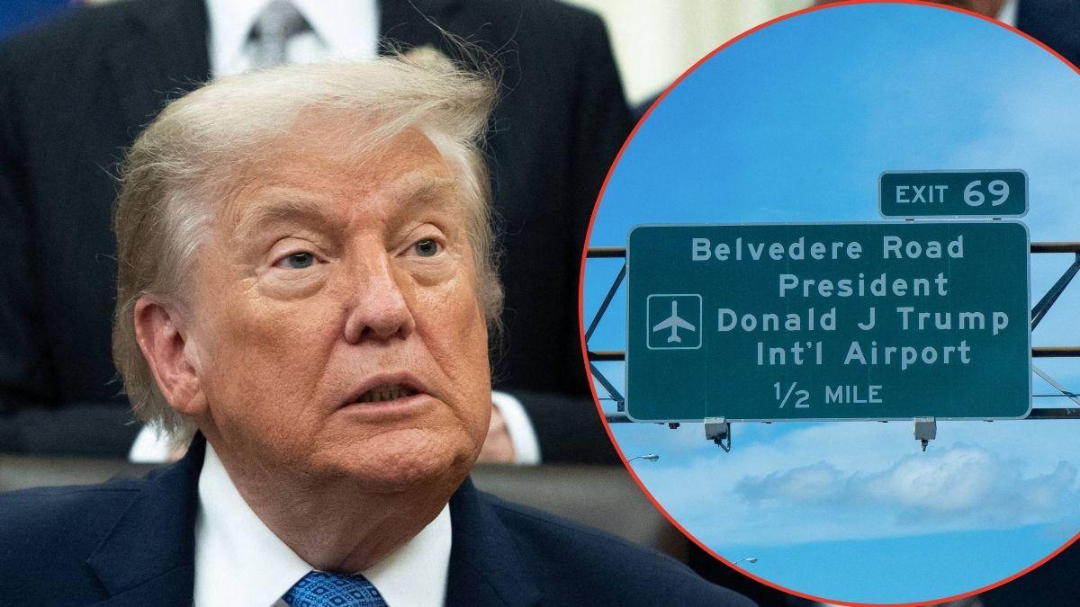 picture of Donald Trump and airport sign