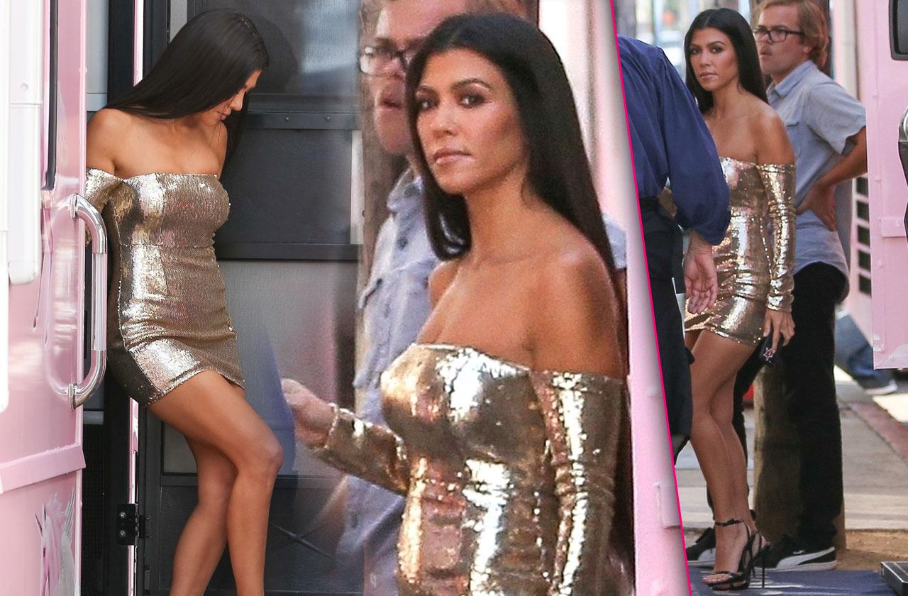 Kourtney Kardashian gold dress body photoshoot