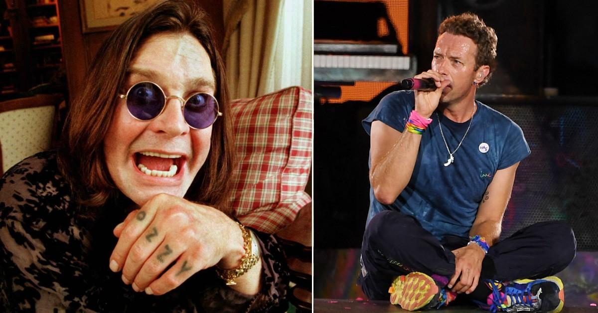 Split photo of Ozzy Osbourne and Chris Martin