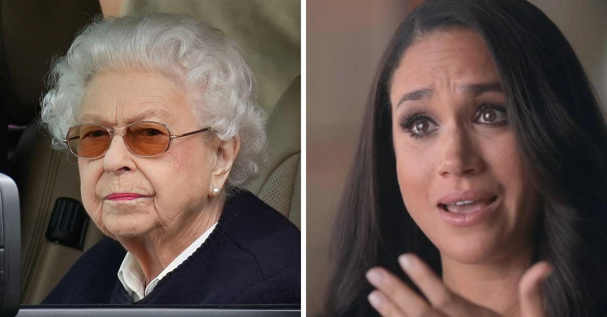 Split photo of Queen Elizabeth and Meghan Markle.