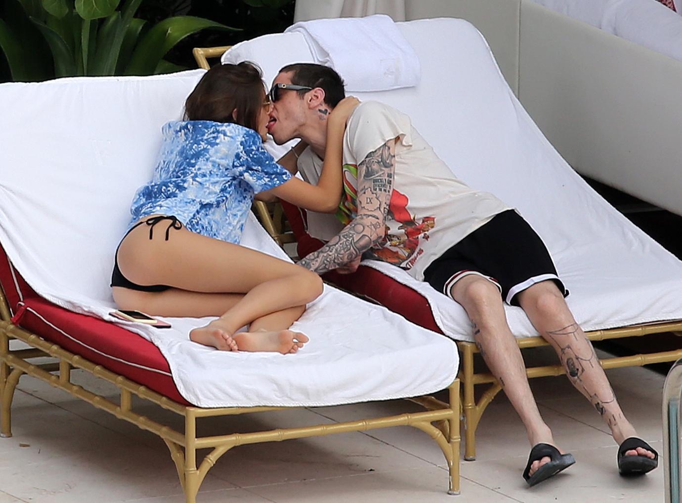 Kaia Gerber And Pete Davidson Kiss In Miami Pool Getaway