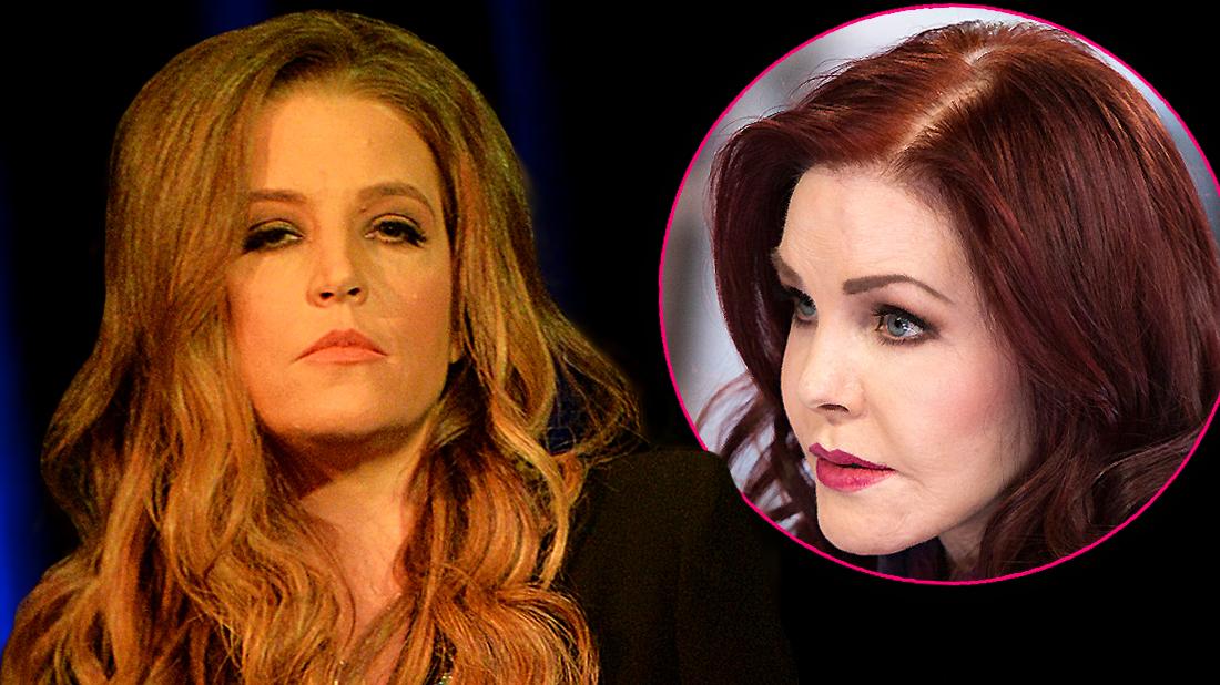 Lisa Marie Presley Wearing Dark Top, Inset Pricilla Presley looking towards her