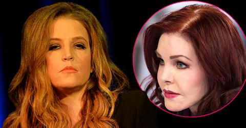 Lisa Marie Presley Wearing Dark Top, Inset Pricilla Presley looking towards her