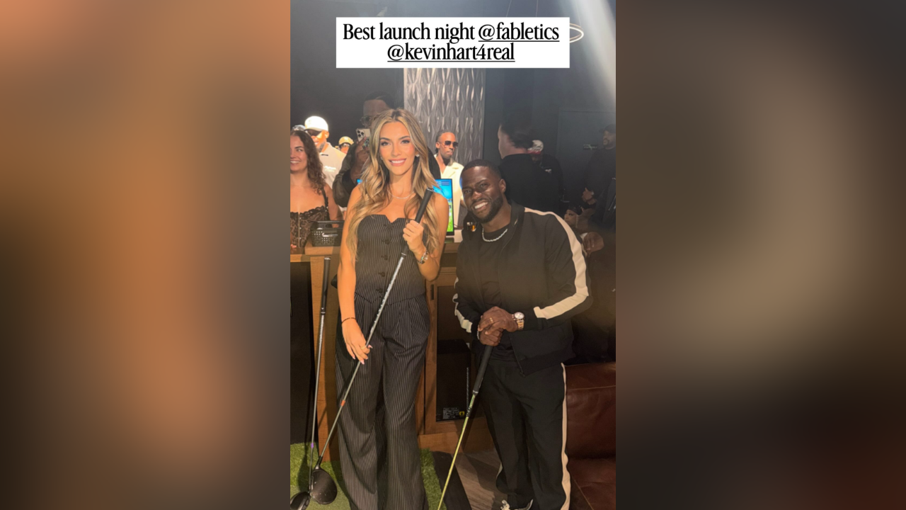 emily austin links up with kevin hart at fabletics golf event before showing off her own skills