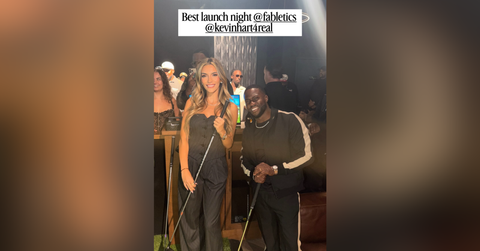 emily austin links up with kevin hart at fabletics golf event before showing off her own skills