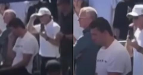 Split photos of Charilie Kirk and bodyguards