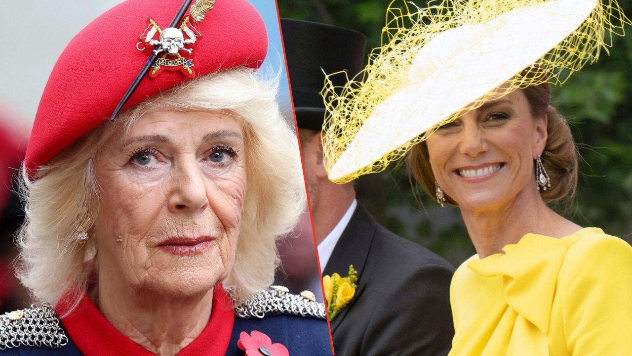 Split photo of Queen Camilla and Princess Catherine