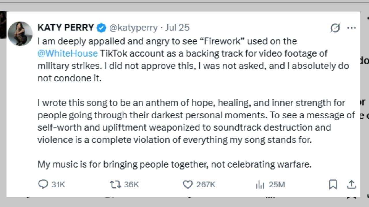 Photo of Katy Perry's message