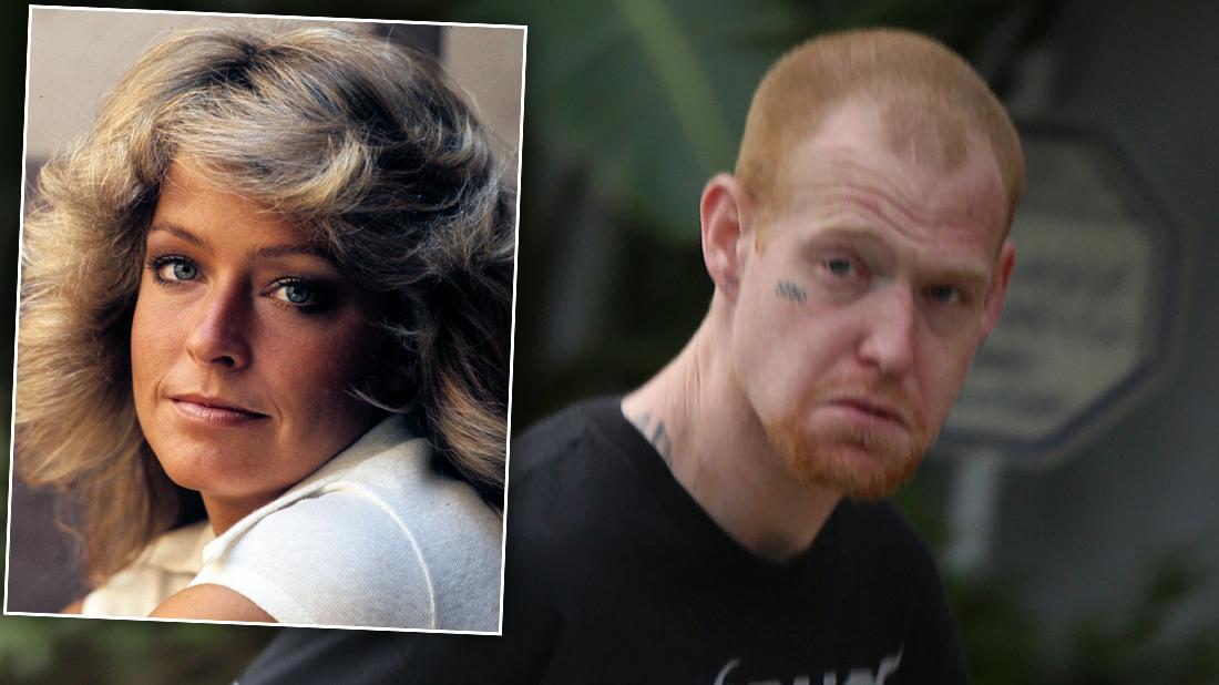 Redmond O'Neal Looking Angry With Inset of Farrah Fawcett Closeup