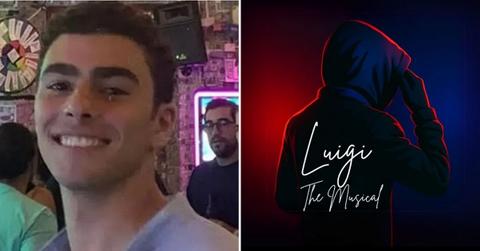 split photo of Luigi Mangione, musical poster