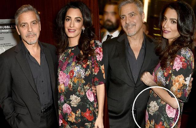 Amal Clooney Baby Bump Pregnant Flower Dress