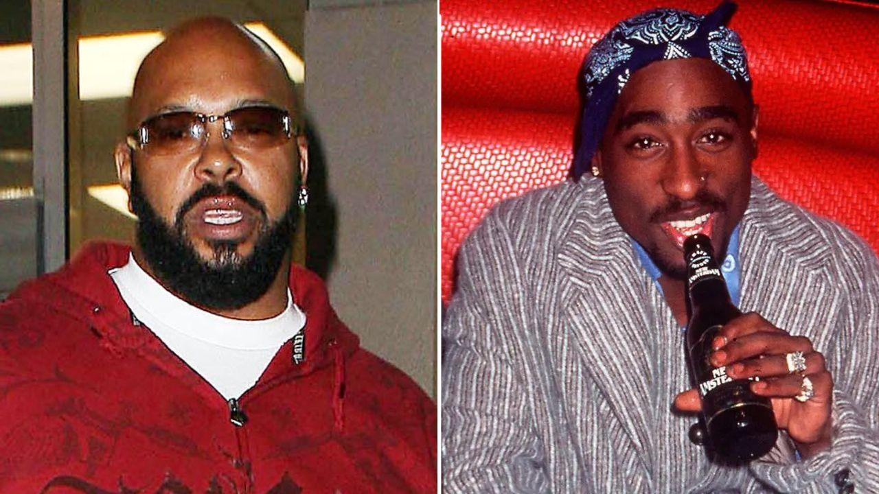 A photo of Suge Knight alongside a photo of Tupac Shakur
