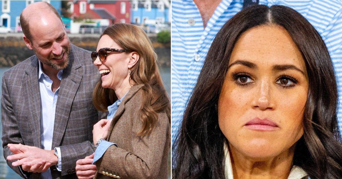 a picture of Prince William, Kate Middleton and Meghan Markle 